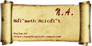 Németh Acicét névjegykártya